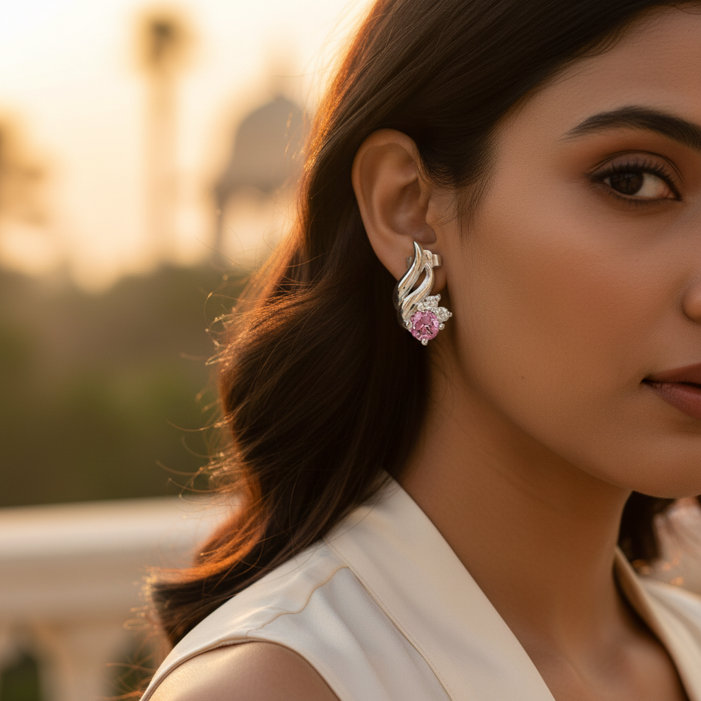 925 Silver Pink Stud Earrings | Gemstone Jewelry for Women