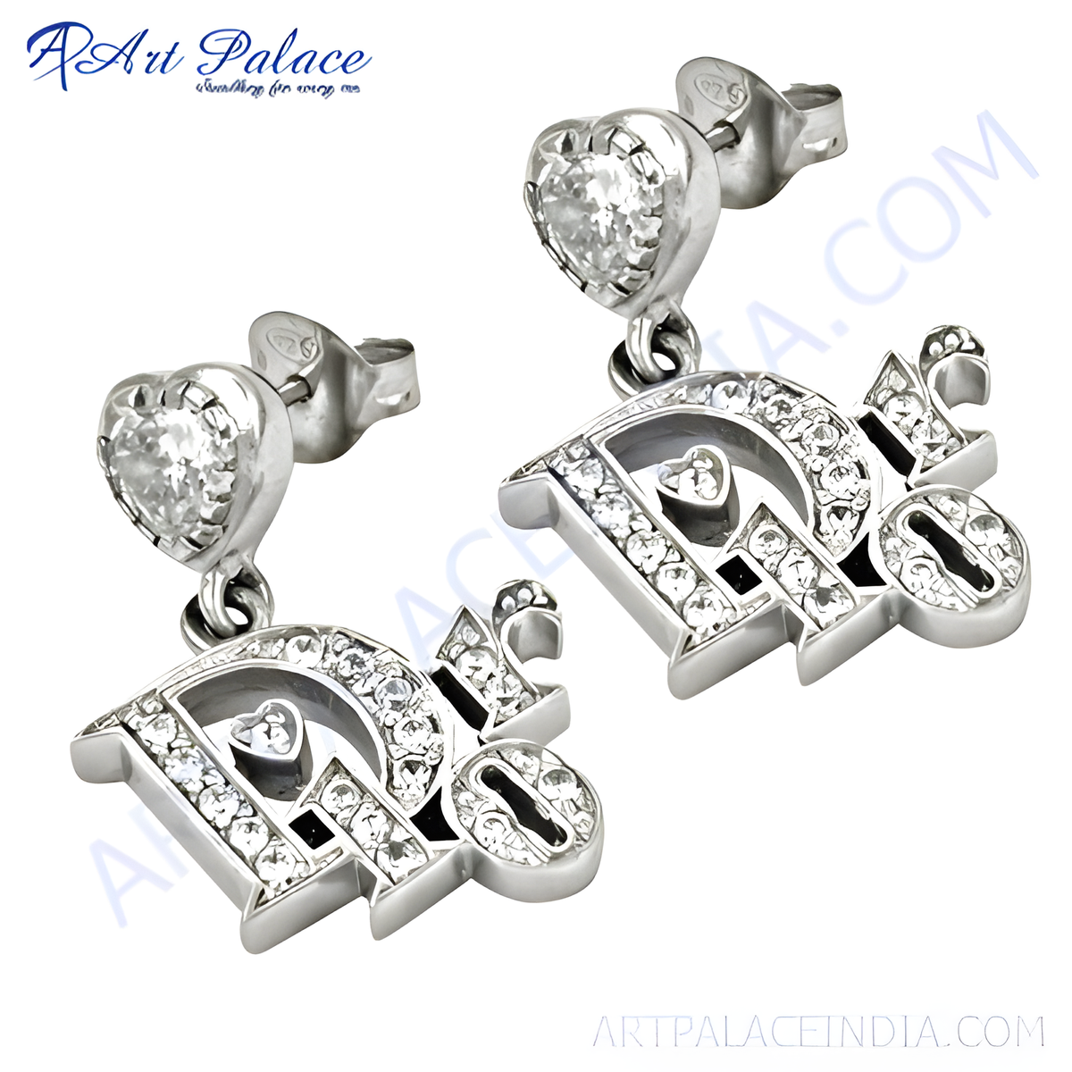 Silver stud earrings with cz crystal stones and dior inspired design