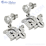 将图像加载到图库查看器中， Silver stud earrings with CZ crystal stones and Dior inspired design.
