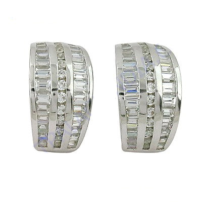 Silver Baguette Cut Cubic Zirconia Hoop Earrings for Women