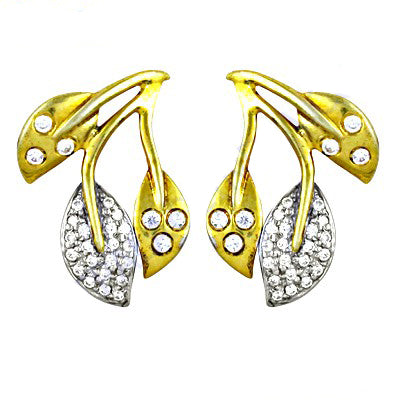 Gold plating & silver leaf stud earrings with cz for women | art palace