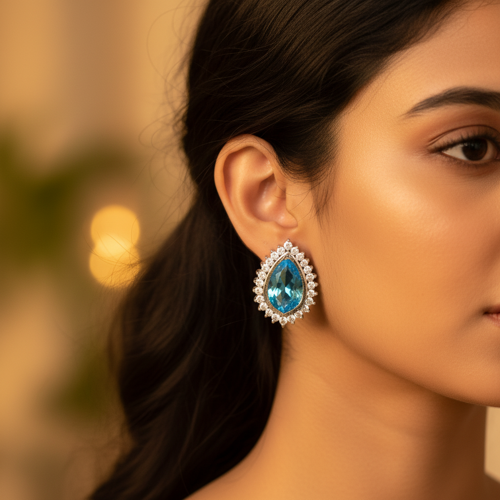 女士银蓝色宝石耳环 | 璀璨珠宝