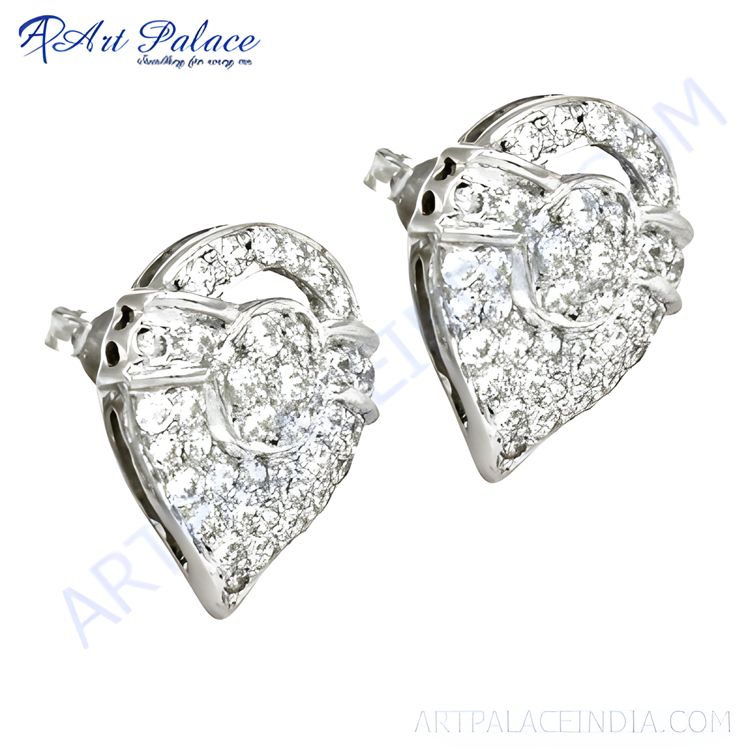Heart-shaped diamond stud earrings crafted from 925 sterling silver, sparkling and elegant.