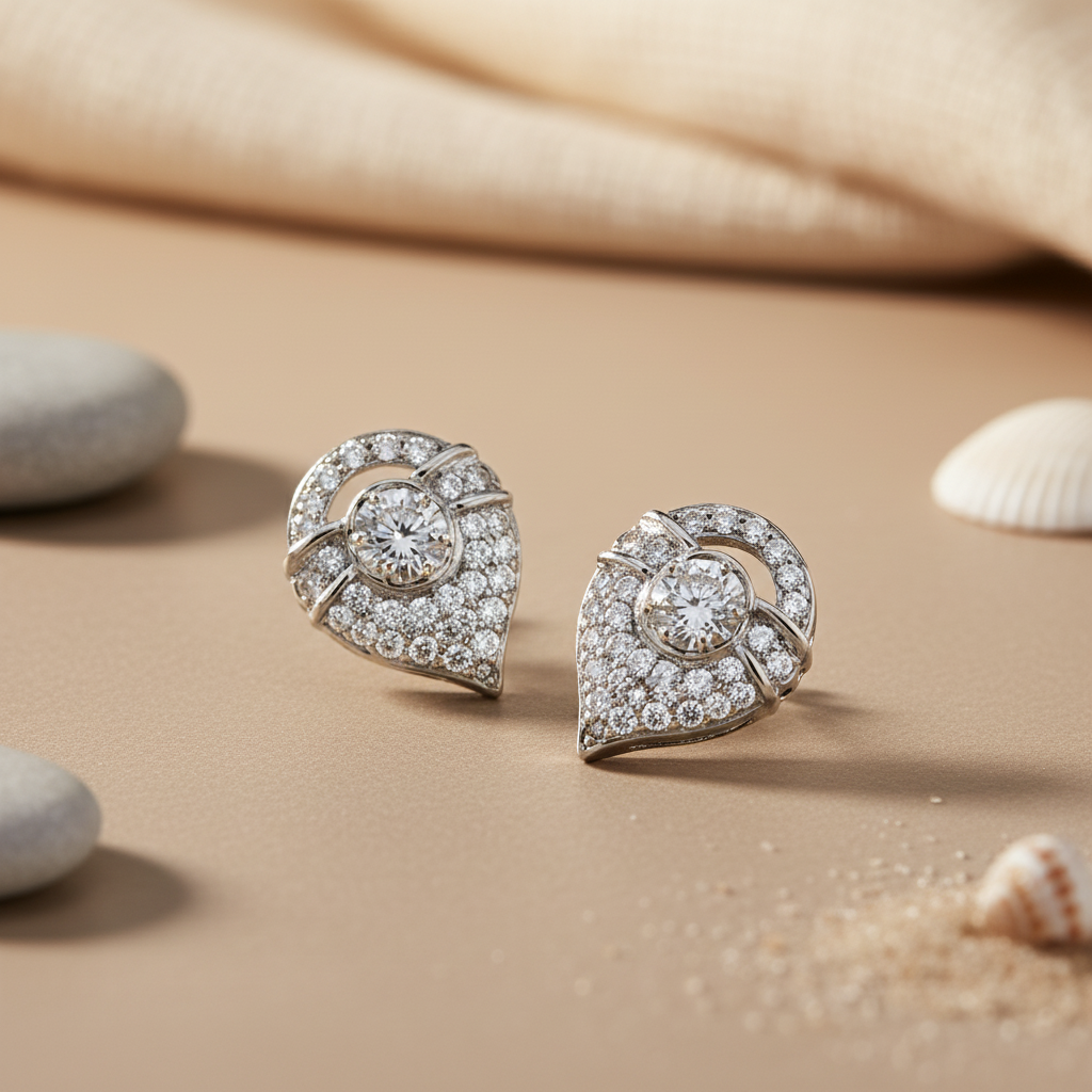 925 Silver Diamond Stud Earrings | Heart Shaped Earrings for Women