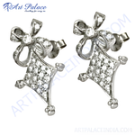 将图像加载到图库查看器中， Sterling silver stud earrings with bow design and shimmering cubic zirconia stones.
