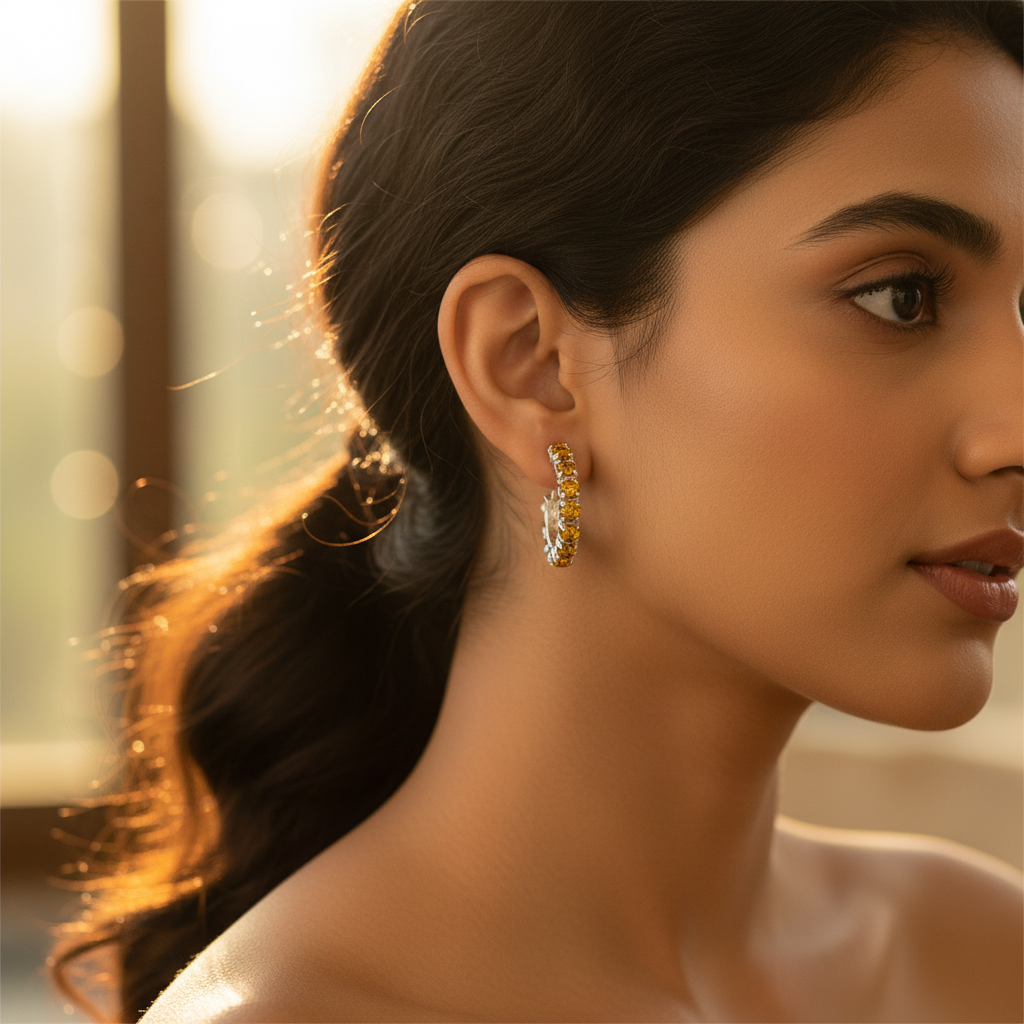 925纯银黄水晶耳环（女士款）| 宝石首饰