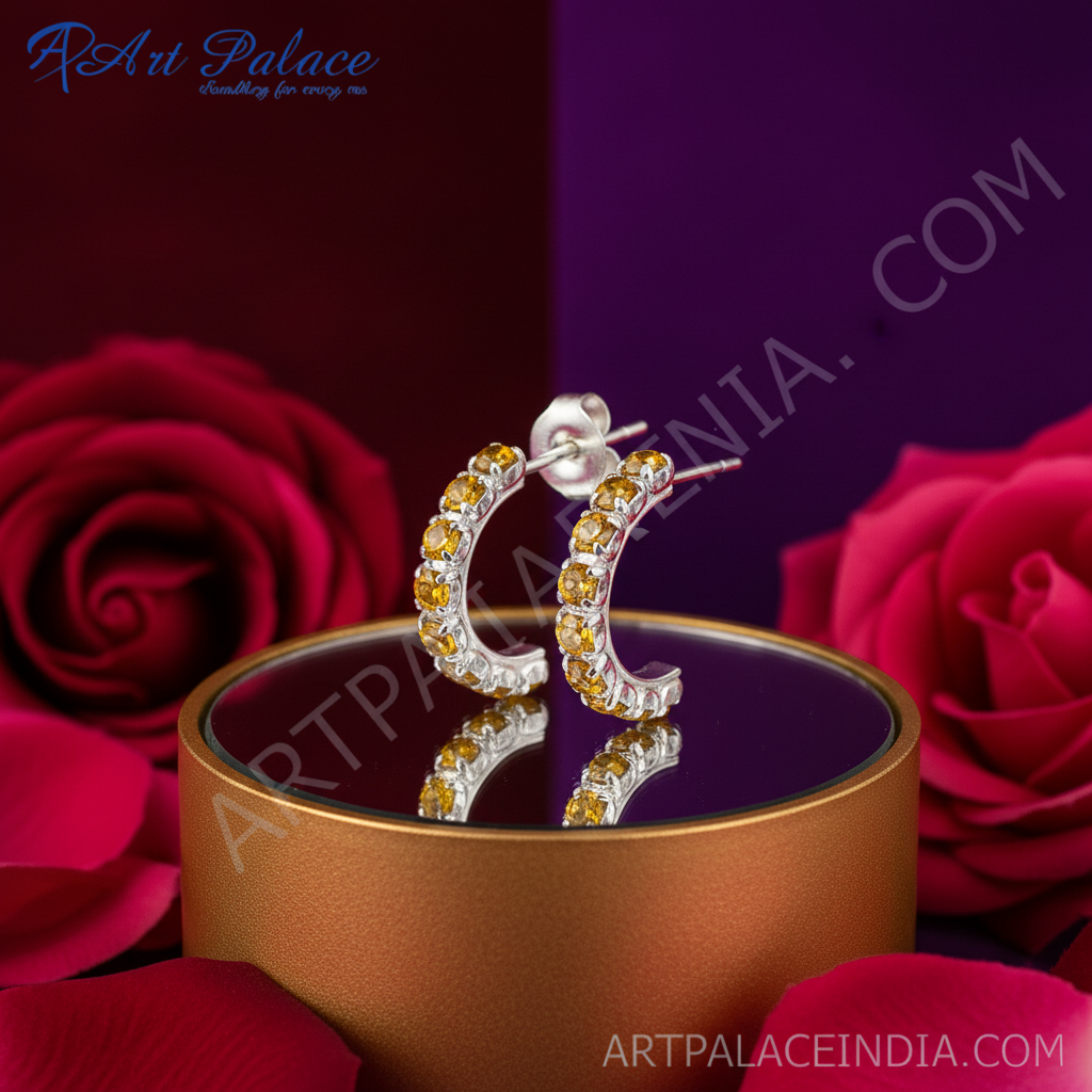 925纯银黄水晶耳环（女士款）| 宝石首饰