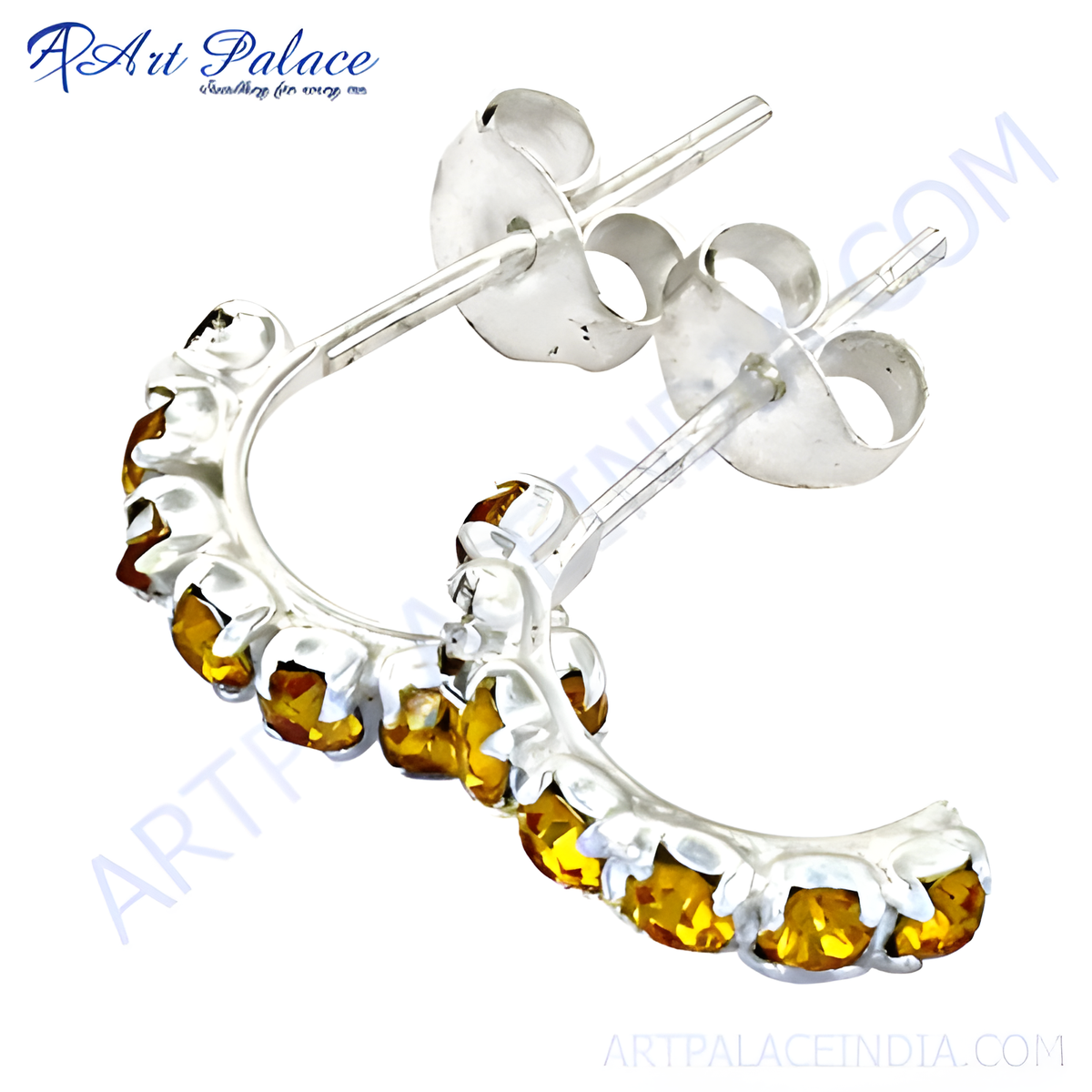925 sterling silver hoop earrings with yellow citrine gemstones, perfect for women's fashion and everyday wear