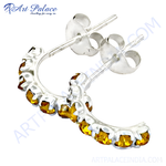 将图像加载到图库查看器中， 925 sterling silver hoop earrings with yellow citrine gemstones, perfect for women&#39;s fashion and everyday wear.
