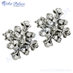 将图像加载到图库查看器中， Silver diamond cluster stud earrings with a floral design and sparkling gemstones
