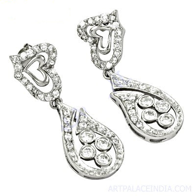 925 Silver Cubic Zirconia Heart Drop Earrings for Women