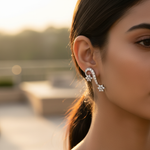 将图像加载到图库查看器中， 女士银色水晶花朵吊坠耳环 | 派对首饰
