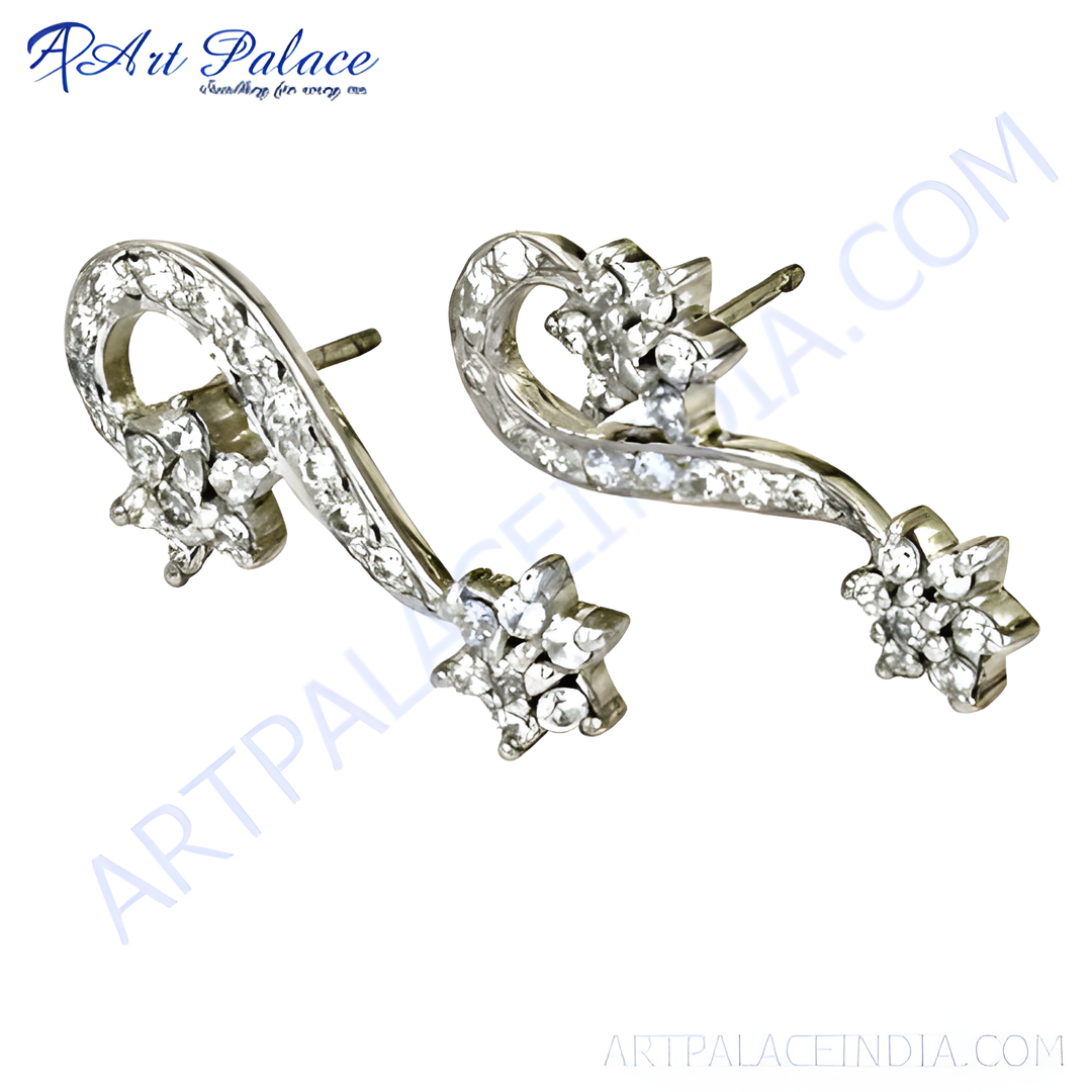 Silver crystal floral drop earrings, sparkling with clear crystals, elegant and perfect for parties.