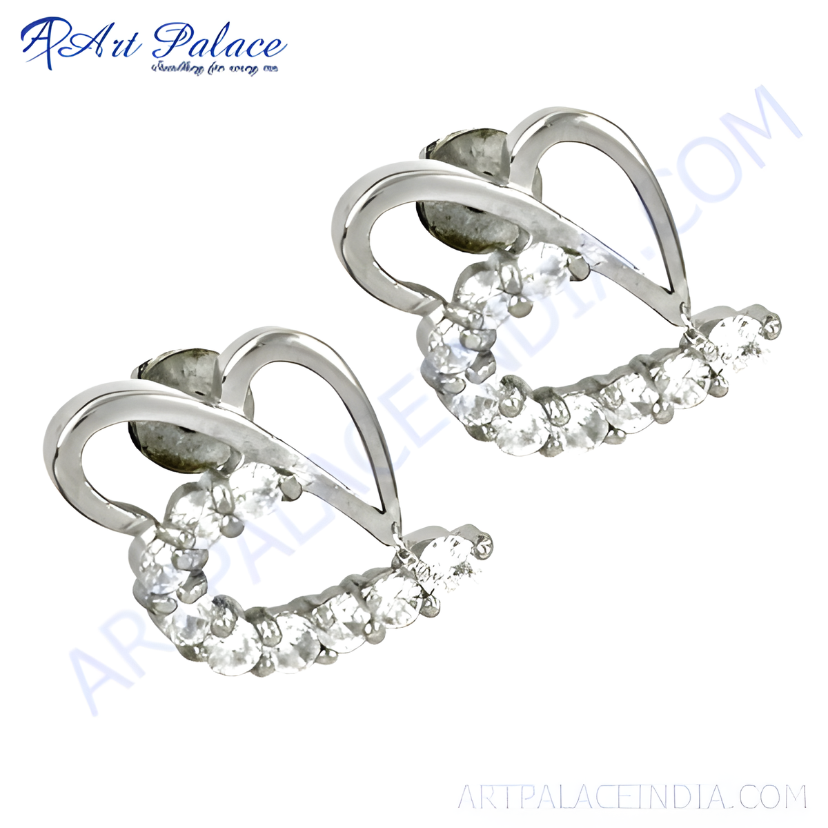 Sterling silver heart stud earrings with sparkling cubic zirconia stones, perfect for women