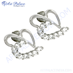 Load image into Gallery viewer, Sterling silver heart stud earrings with sparkling cubic zirconia stones, perfect for women.
