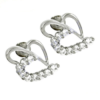 925 silver cubic zirconia heart stud earrings for women