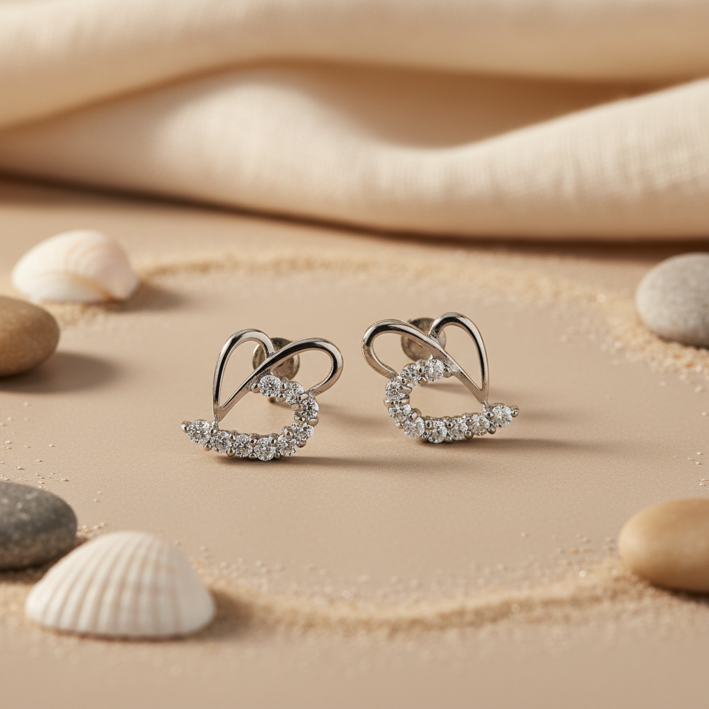 925 Silver Cubic Zirconia Heart Stud Earrings for Women