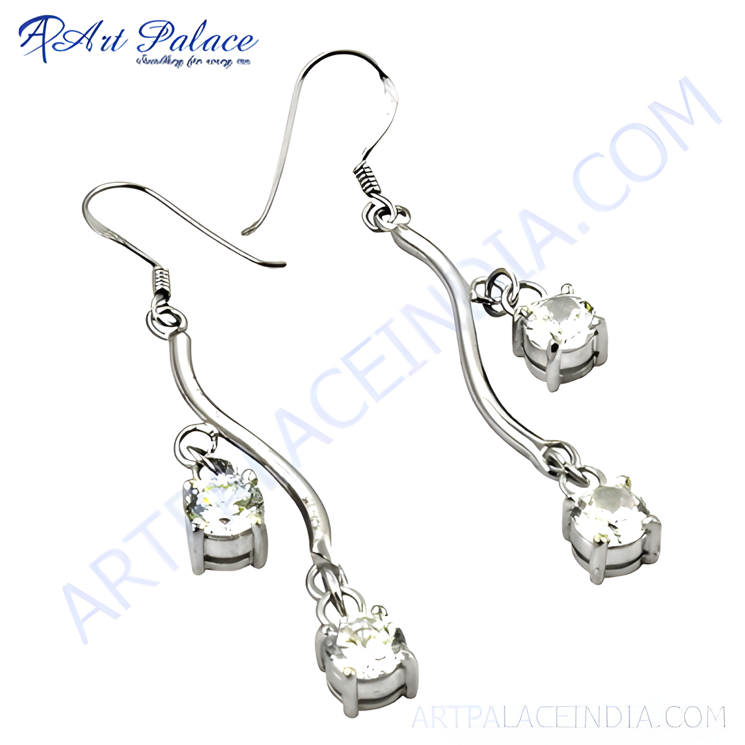 925 sterling silver dangle earrings with clear cubic zirconia stones. Elegant and sparkling earrings for women.