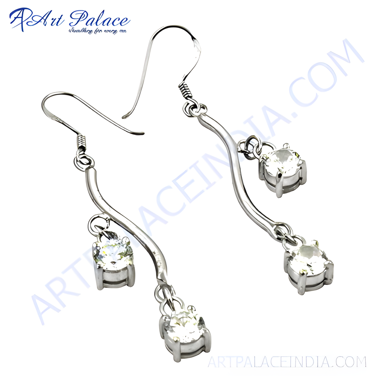 925 sterling silver dangle earrings with clear cubic zirconia stones