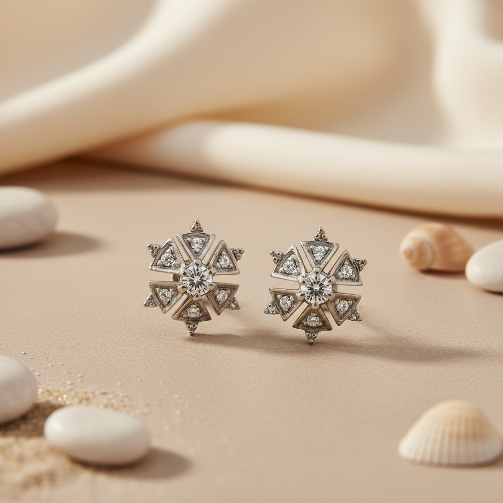 Silver Stud Earrings with Cubic Zirconia | For Women | Gift