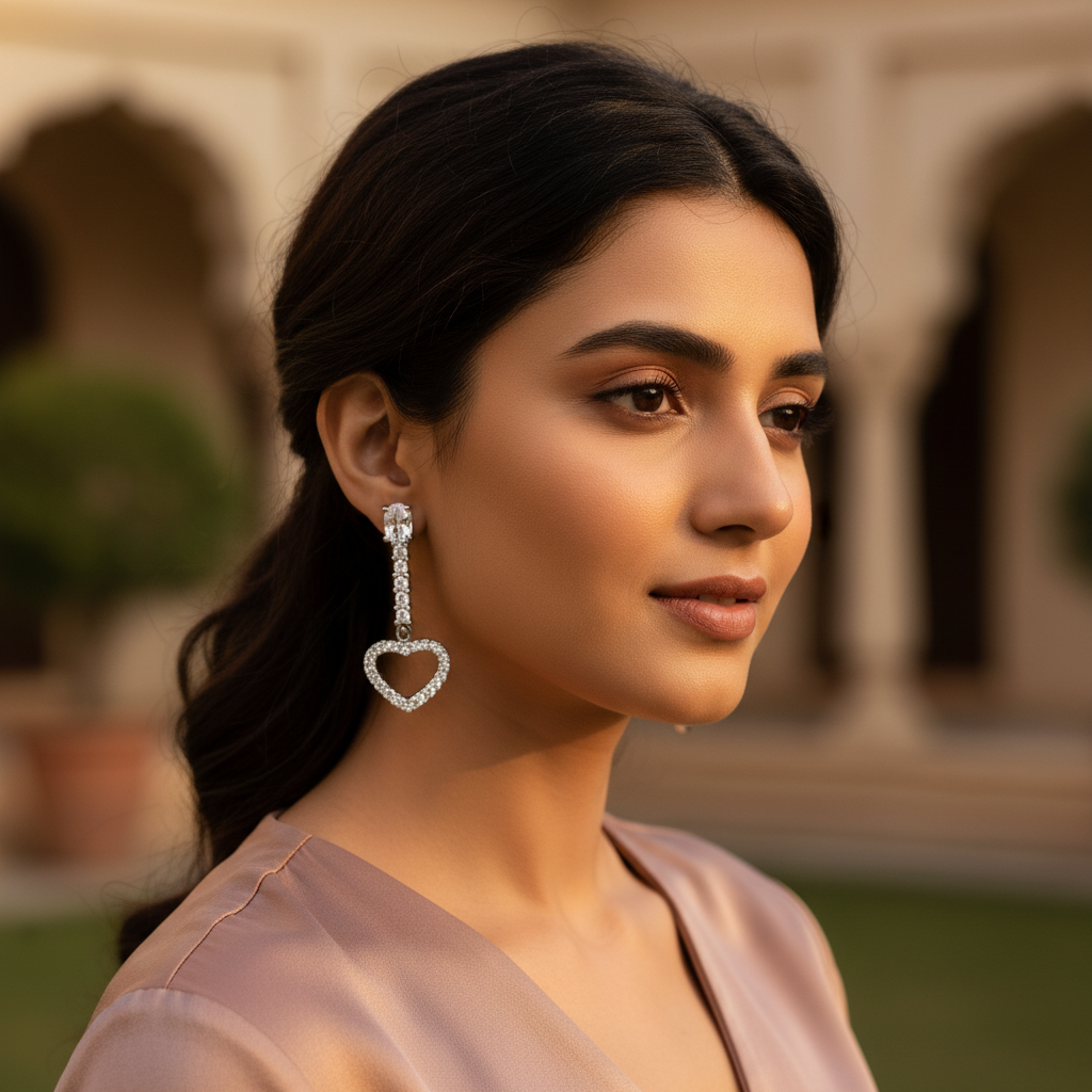 925 Silver Heart Drop Earrings | Cubic Zirconia Earrings for Women