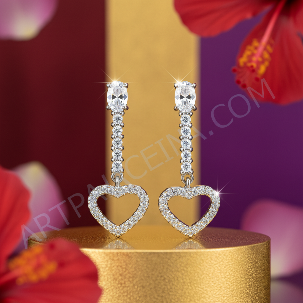 925 silver heart drop earrings | cubic zirconia earrings for women