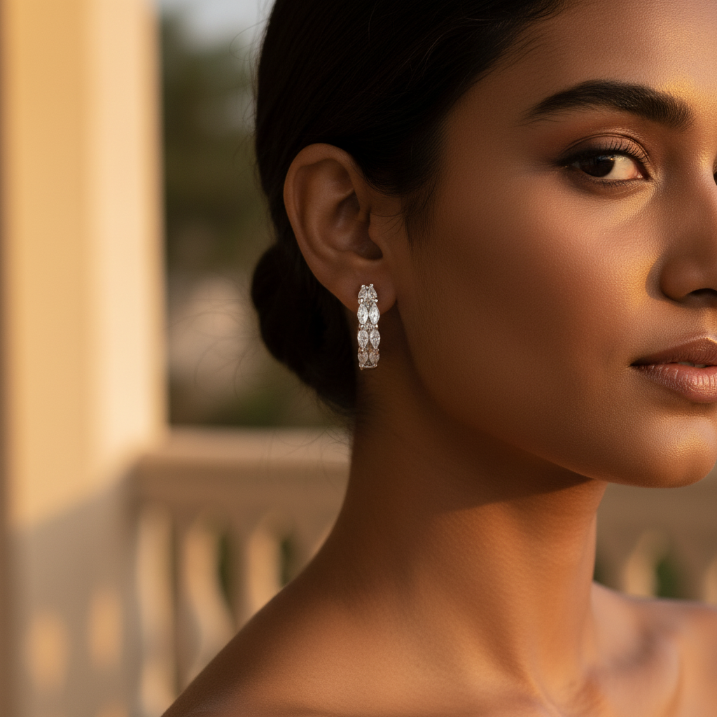 Marquise Cut Hoop Earrings | Silver CZ Earrings for Women