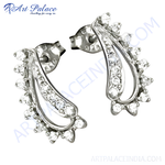 将图像加载到图库查看器中， 925 sterling silver stud earrings with sparkling cubic zirconia stones on a white background. Dazzling and chic
