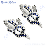 Load image into Gallery viewer, 925 sterling silver stud earrings with sparkling blue sapphire gemstones.

