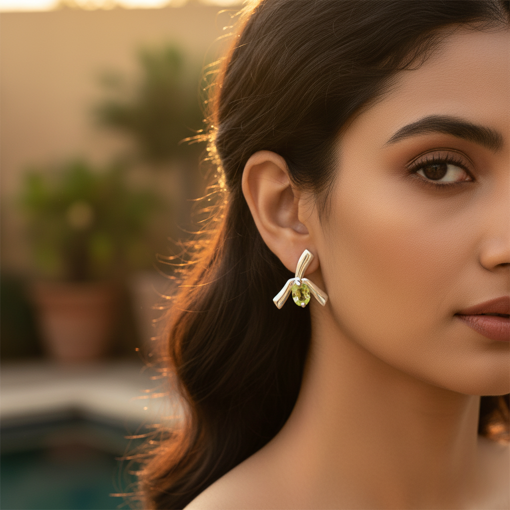 925 Silver Peridot Stud Earrings for Women | Green Gemstone Jewelry