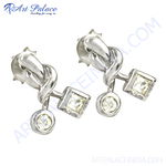 将图像加载到图库查看器中， Silver stud earrings with round and square cubic zirconia stones, perfect for daily wear.
