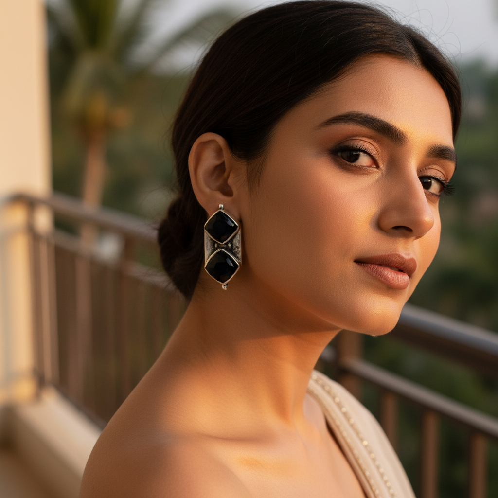 925 Silver Onyx Stone Earrings for Women | Black Gemstone Jewelry