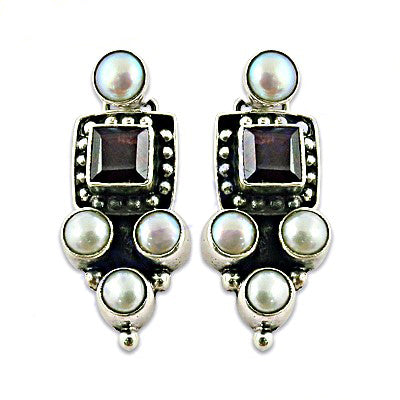 925 Silver Pearl & Garnet Earrings for Women | Dangle Earrings