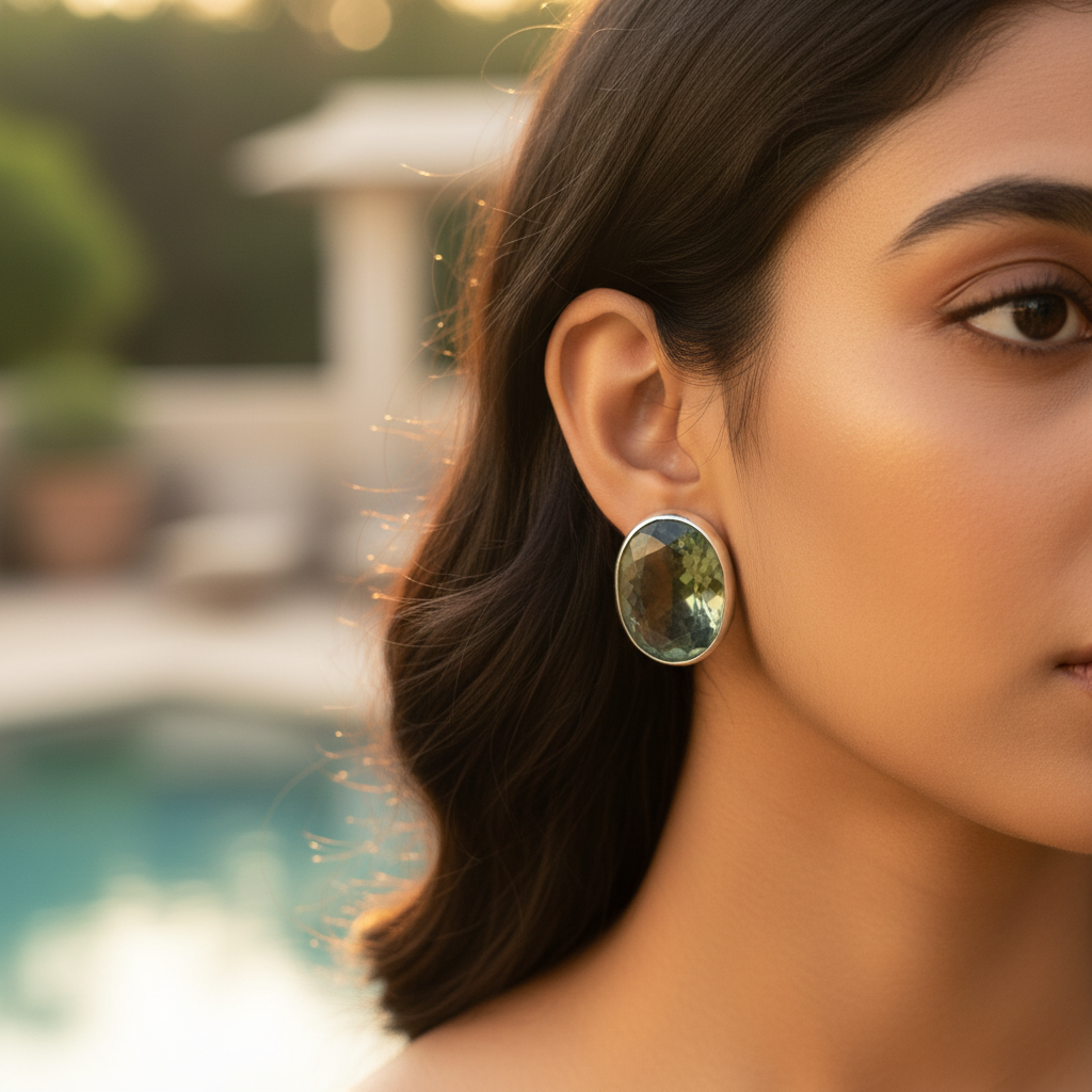 925 silver green amethyst stud earrings for women | gift