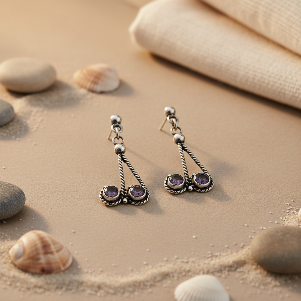 925 Silver Amethyst Drop Earrings for Women | Gemstone Jewelry