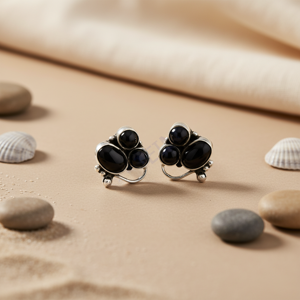925 Sterling Silver Black Onyx Stud Earrings for Women