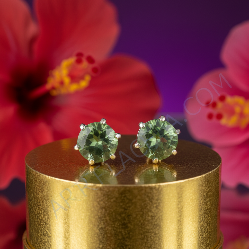 Green Gemstone Stud Earrings | 925 Silver | For Women