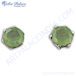 Load image into Gallery viewer, 925 sterling silver stud earrings with a round, green gemstone.

