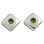 Load image into Gallery viewer, Silver Peridot Stud Earrings for Women | Square Jewelry
