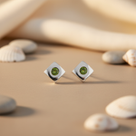 将图像加载到图库查看器中， Silver Peridot Stud Earrings for Women | Square Jewelry

