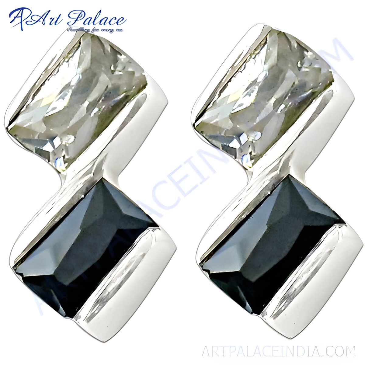 925 sterling silver stud earrings with clear and black cubic zirconia gemstones