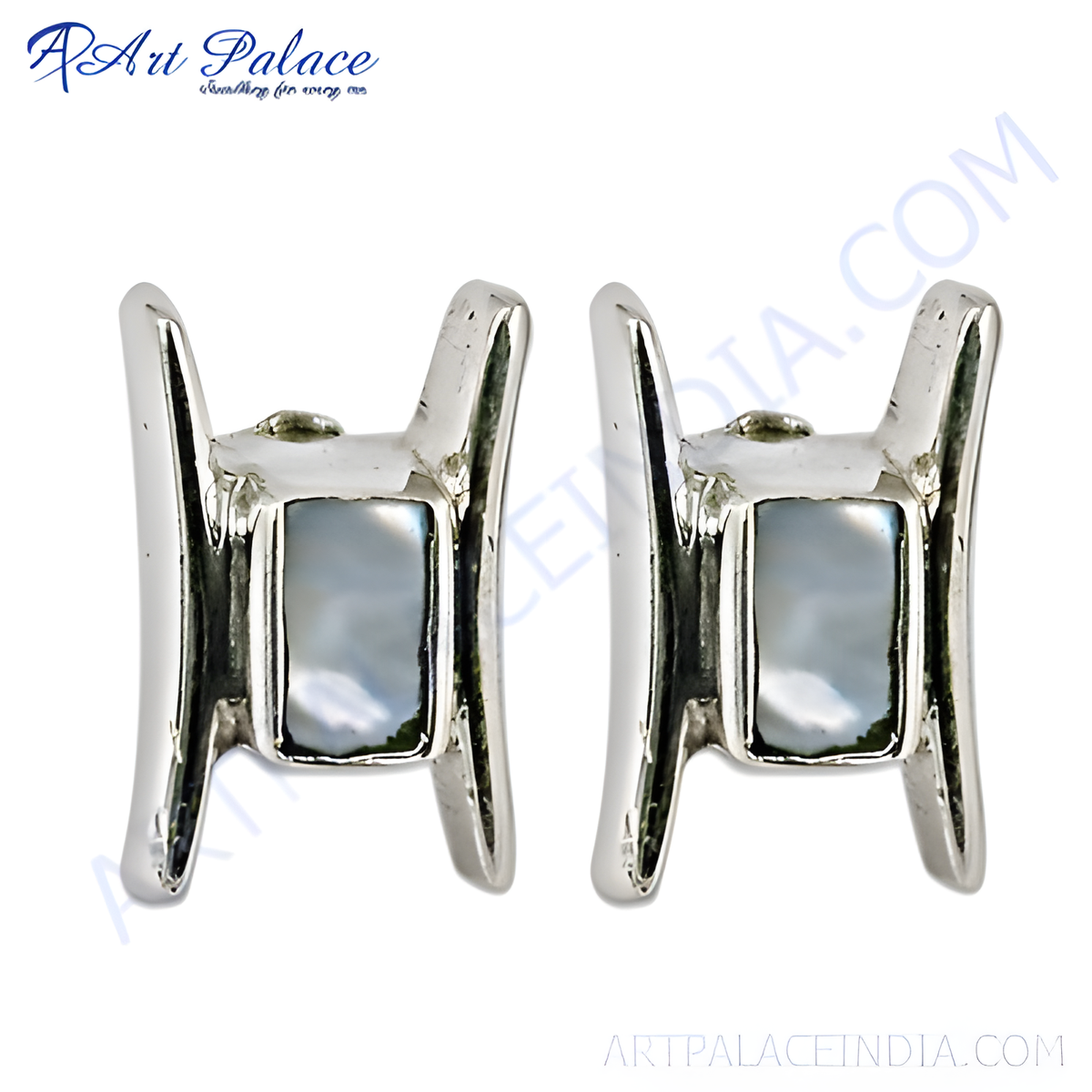 925 sterling silver stud earrings featuring rectangular mother of pearl gemstones, suitable for women