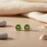 Load image into Gallery viewer, Silver Peridot Stud Earrings for Women | Green Gemstone Jewelry
