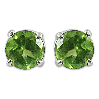 Silver peridot stud earrings for women | green gemstone jewelry