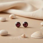 将图像加载到图库查看器中， Silver Garnet Stud Earrings | Round Gemstone Earrings for Women
