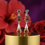 将图像加载到图库查看器中， 925纯银黄水晶和红玉髓水滴耳环（女士款）
