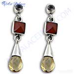 将图像加载到图库查看器中， 925 sterling silver drop earrings with citrine and carnelian gemstones, designed for women
