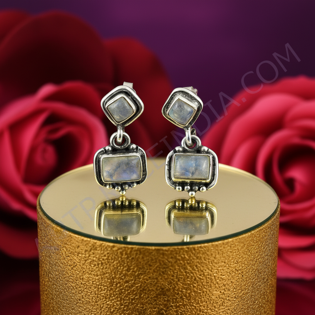 925 silver moonstone drop earrings for women | dangle earrings