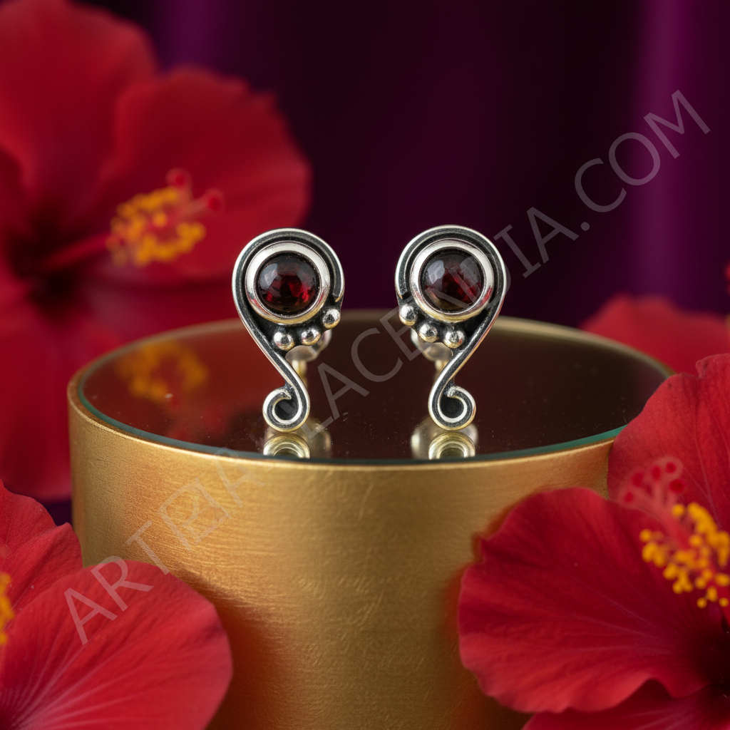 925 Silver Garnet Stud Earrings for Women | Dainty Jewelry