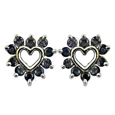 Silver Sapphire Heart Stud Earrings | Women's Jewelry Gift